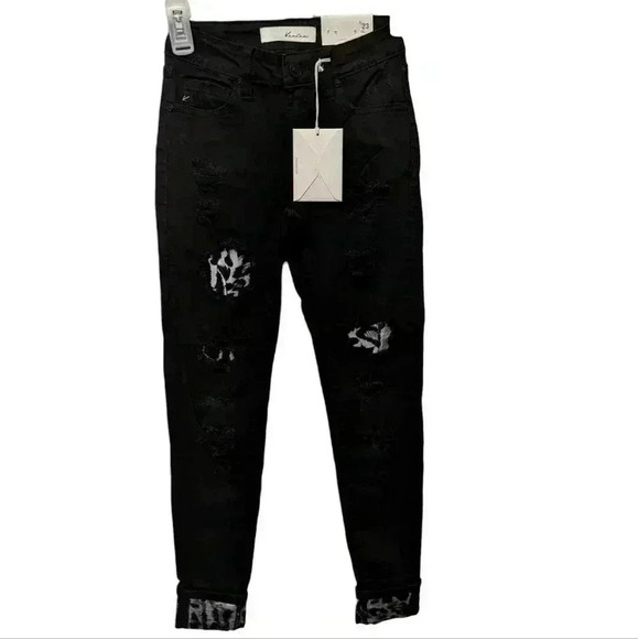 KanCan Denim - KanCan women's black distressed patch worked jeans size 0/23